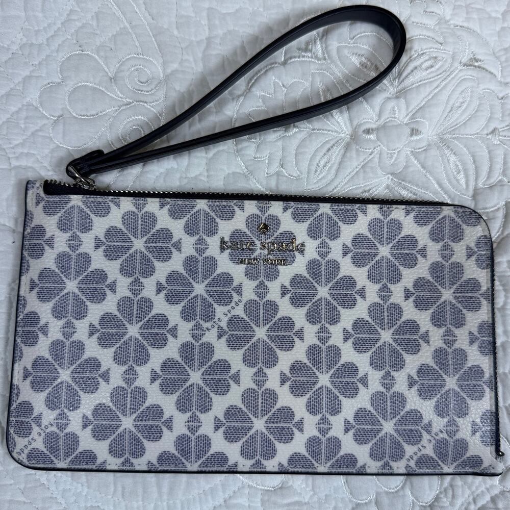 Kate Spade Women's Blue White Spade Flower Compact Bifold Wallet Floral Designer